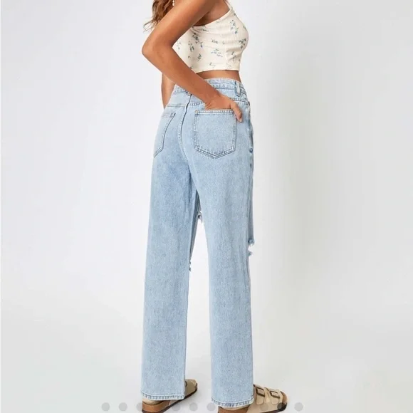 Cider | NWT Blue Denim Basic Ripped Distressed High Waist 5 Pocket Jeans XS - Picture 10 of 14